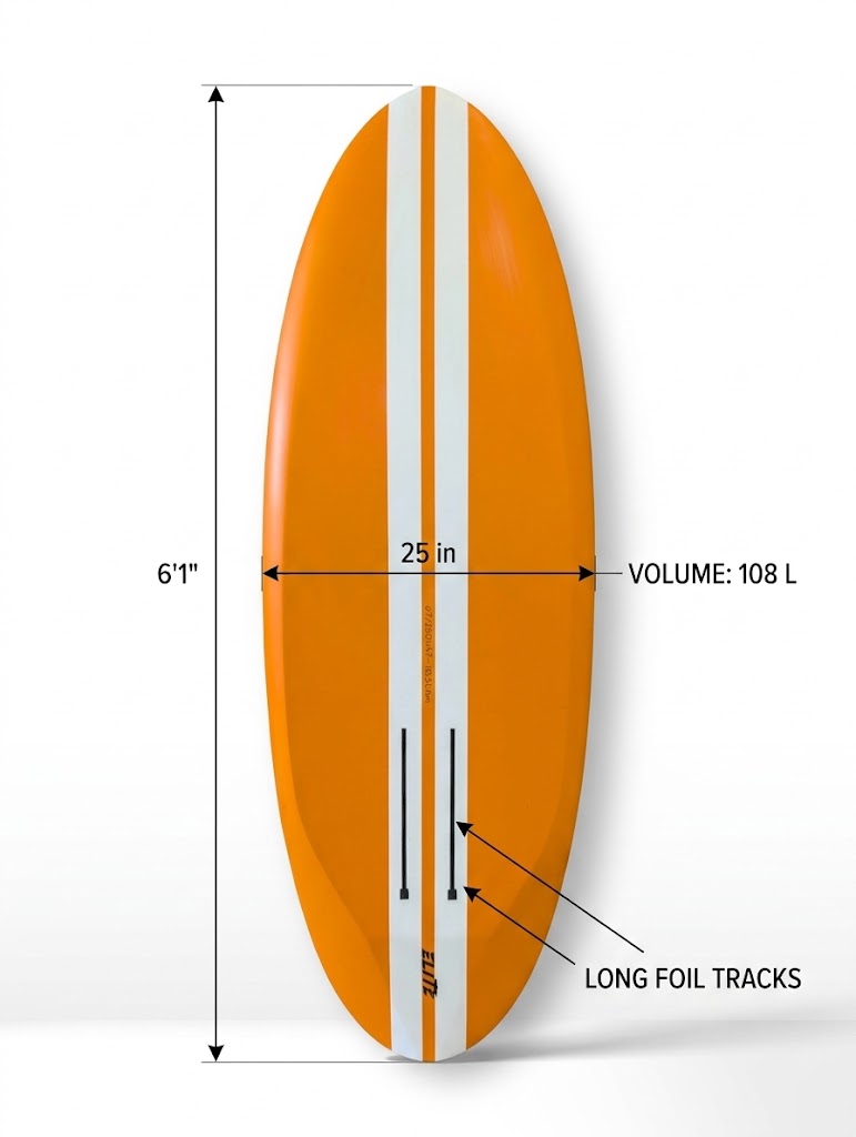 Bottom view of the 6'1x25 parawing wind-wing stand up foil board