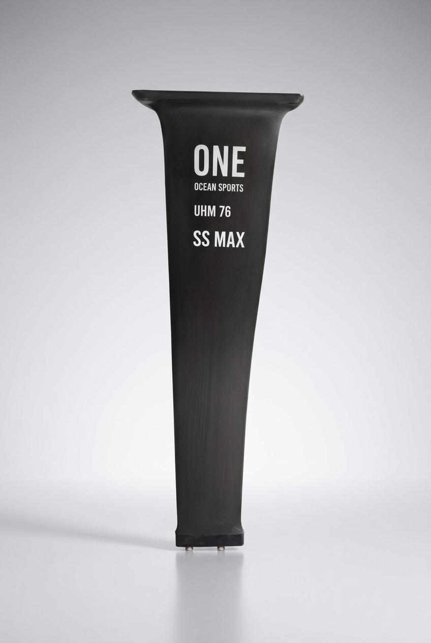 ONE SS Max UHM 76 carbon foil mast, front view on a grey studio background