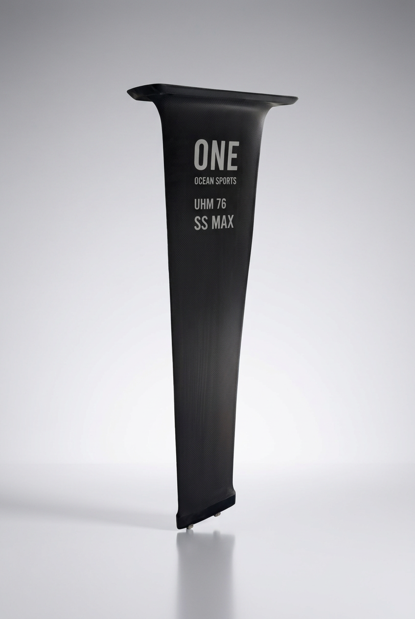 ONE SS Max UHM 76 carbon foil mast, angled view on a grey studio background